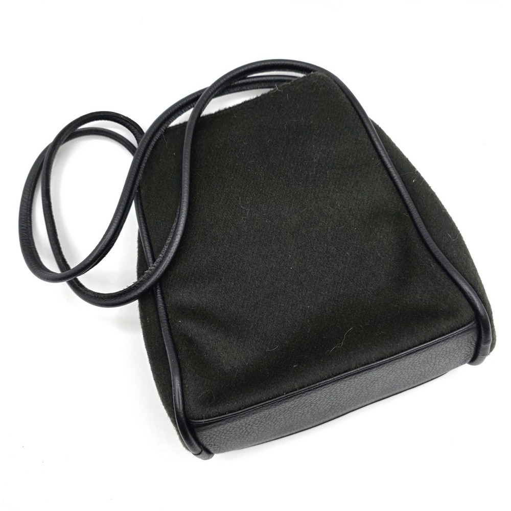 Tote Le Monde Vintage Wool Leather Shoulder Bag Olive Green Black 90s‎ Y2K